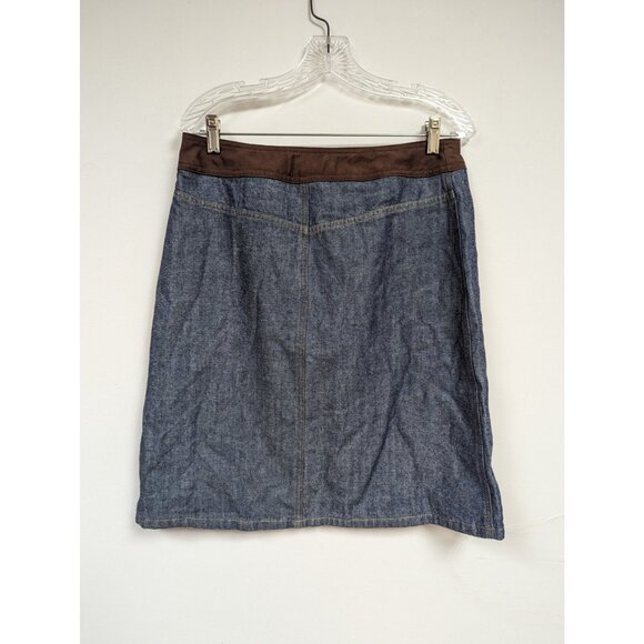 Jones Sport Size 10 Jean Skirt Denim Straight Modest Suede Waist Belt - Picture 3 of 5